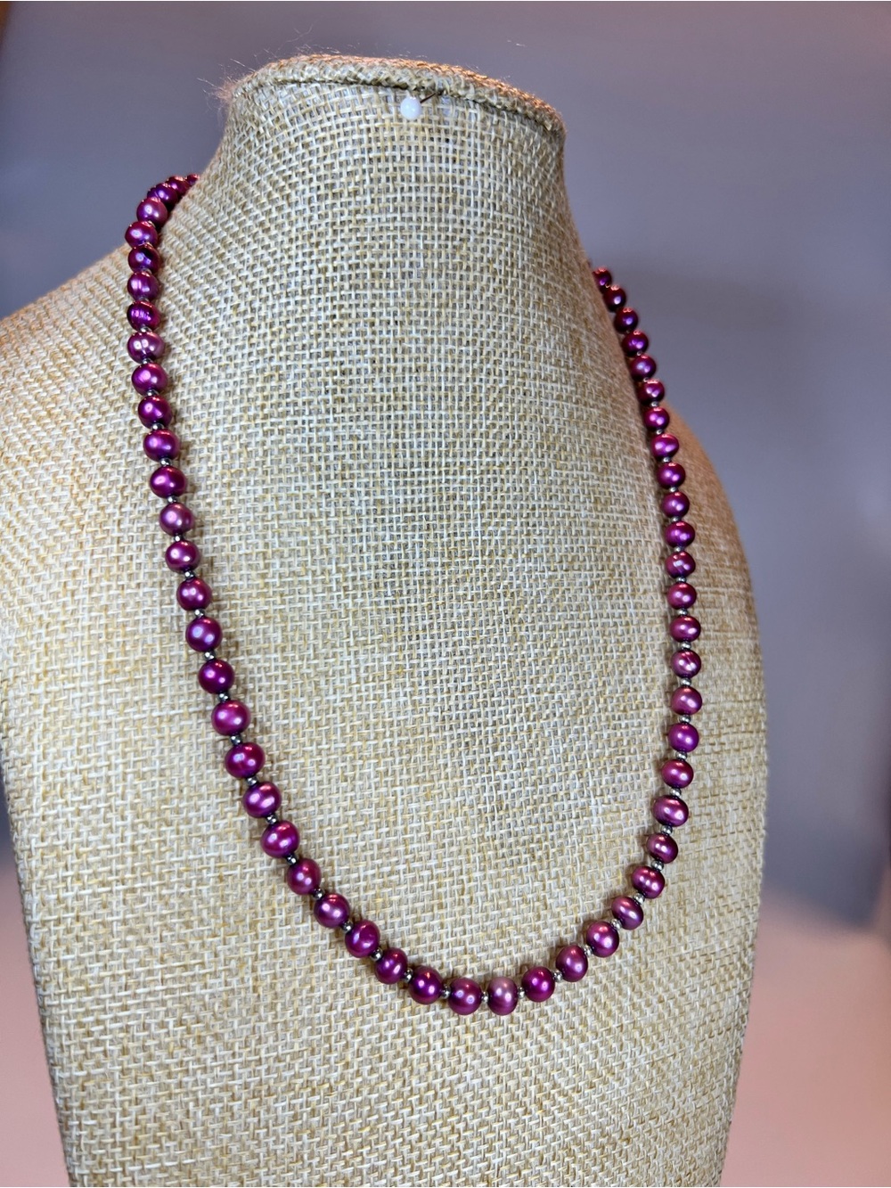 Vintage Natural freshwater South seashell pearls magenta pink classic necklace